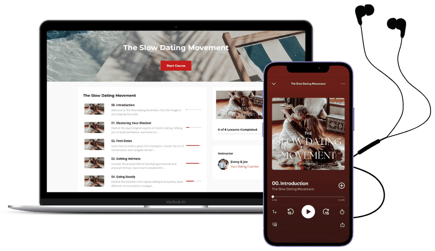 The Slow Dating Movement audio course on laptop and phone